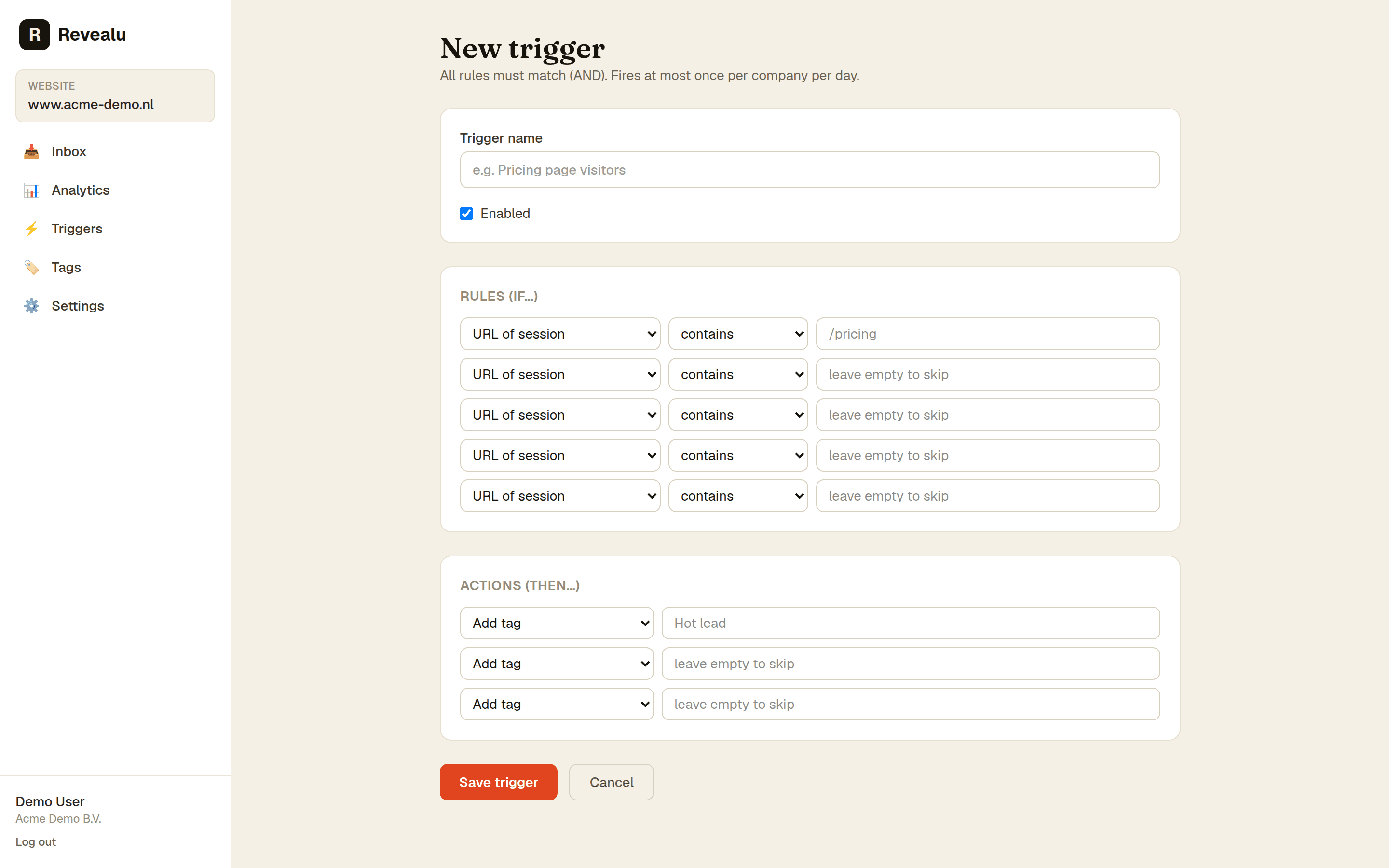 Revealu trigger builder